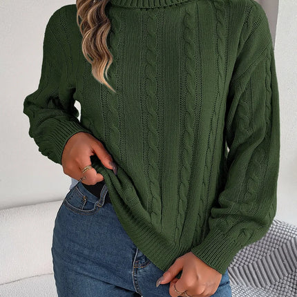 Cable-Knit Turtleneck Dropped Shoulder Sweater