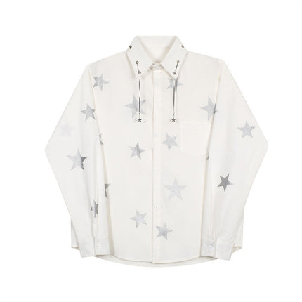 Sky Star Printing Trend Caution Machine Shirt Neckline Metal Pendant Top Men