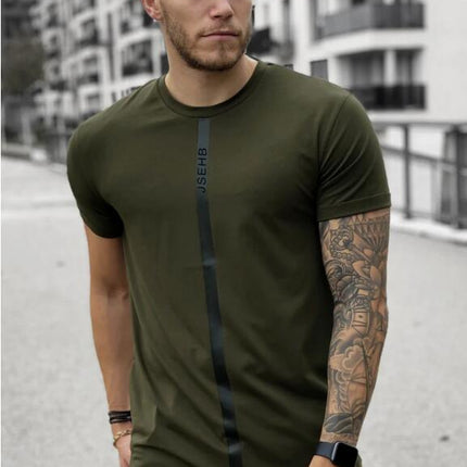 Summer New Men's Fashion Fitness Slim Short-sleeved T-Shirt Cotton Men's Outdoor Jogging Training Silk Stretch Short-Sleeved