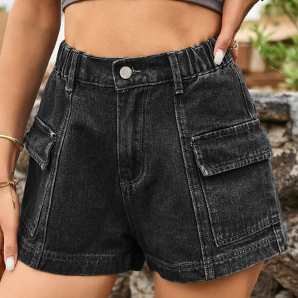 High Waist Denim Shorts with Pockets