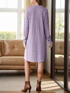 Notched Long Sleeve Mini Dress with Pockets
