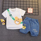 Children's clothing children's short sleeved shorts set stylish baby summer clothing children's shoulder bag T-shirt cartoon set