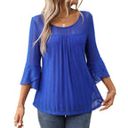 Elegant and fashionable round neck ruffle sleeve mesh top for European and American women's clothing