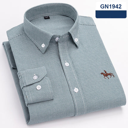 Cotton men's long sleeved shirt for middle-aged men, wrinkle resistant cotton shirt