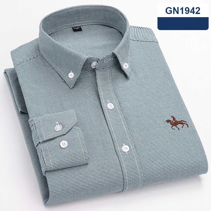 Cotton men's long sleeved shirt for middle-aged men, wrinkle resistant cotton shirt