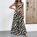 Personalized and trendy style sleeveless top wide leg pants zebra print suit women's clothing high-end feel