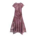 Stand up collar sleeveless asymmetrical pleated dress for women