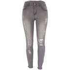 Summer high elasticity 9-point perforated women's clothing, tight fitting and hip lifting fashionable jeans with small feet