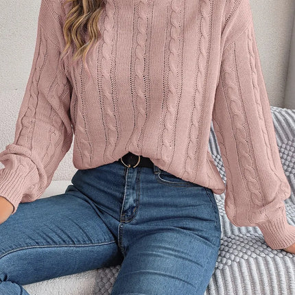 Cable-Knit Turtleneck Dropped Shoulder Sweater