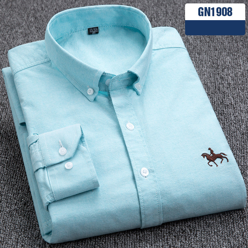 Cotton men's long sleeved shirt for middle-aged men, wrinkle resistant cotton shirt