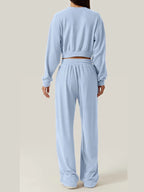 Crisscross Round Neck Top and Drawstring Pants Set