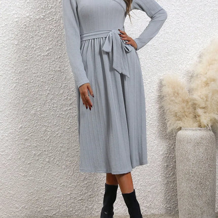 Surplice Tie Waist Long Sleeve Midi Dress