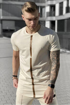 Summer New Men's Fashion Fitness Slim Short-sleeved T-Shirt Cotton Men's Outdoor Jogging Training Silk Stretch Short-Sleeved