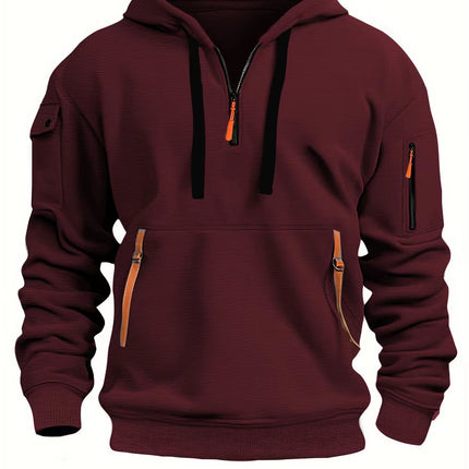 Half zip hoodie hooded sweatshirt with multiple pockets zipper pullover for men's sports and casual sweatshirt for men