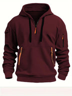 Half zip hoodie hooded sweatshirt with multiple pockets zipper pullover for men's sports and casual sweatshirt for men