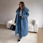 Long Length Cotton Coat Outerwear Loose Casual Warm Long Stand Collar