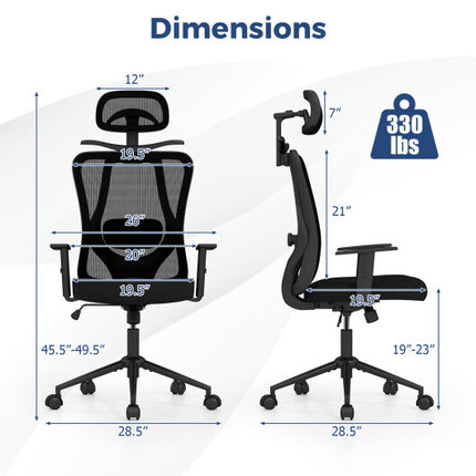 Ergonomic Office Chair with 3D Headrest and Reclining Backrest-Black - Color: Black