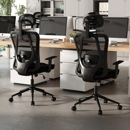 Ergonomic Office Chair with 3D Headrest and Reclining Backrest-Black - Color: Black
