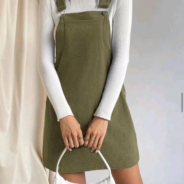 Corduroy loose sleeveless slip dress Solid color slip dress