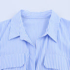 Women's clothing with European and American style pockets lace up shirts striped dresses