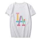 Letter LA Trendy Fashion Short Sleeve Ins Bulletproof Youth Group Dynamite Couple Shirt Summer T-Shirt