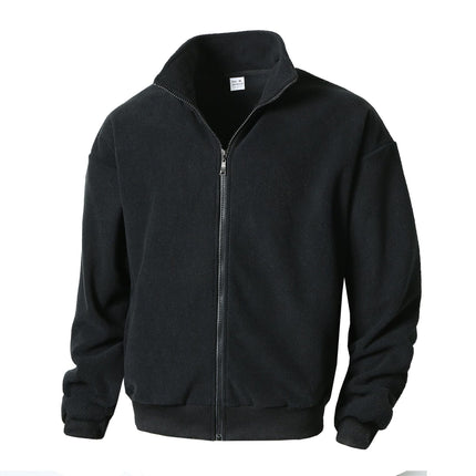 Round neck long sleeved stand up collar cardigan casual base shirt for men