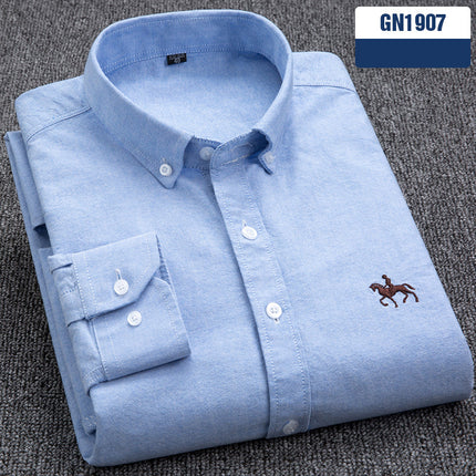 Cotton men's long sleeved shirt for middle-aged men, wrinkle resistant cotton shirt