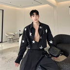 Sky Star Printing Trend Caution Machine Shirt Neckline Metal Pendant Top Men