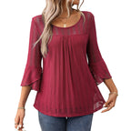 Elegant and fashionable round neck ruffle sleeve mesh top for European and American women's clothing