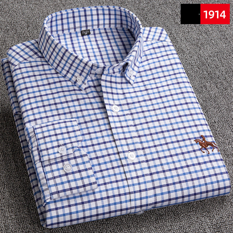 Cotton men's long sleeved shirt for middle-aged men, wrinkle resistant cotton shirt