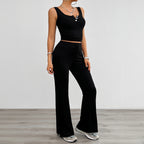 European and American yoga style sleeveless vest slightly flared pants set