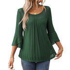 Elegant and fashionable round neck ruffle sleeve mesh top for European and American women's clothing