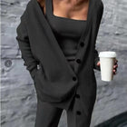 Solid color knitted jacket three piece set