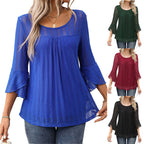 Elegant and fashionable round neck ruffle sleeve mesh top for European and American women's clothing