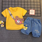 Children's clothing children's short sleeved shorts set stylish baby summer clothing children's shoulder bag T-shirt cartoon set