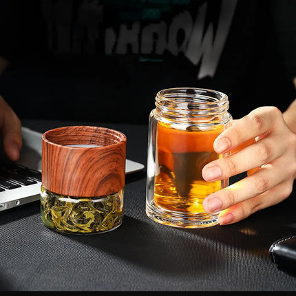 DOUBLE WALL GLASS TEA MUG COFFEE TRAVEL CUP