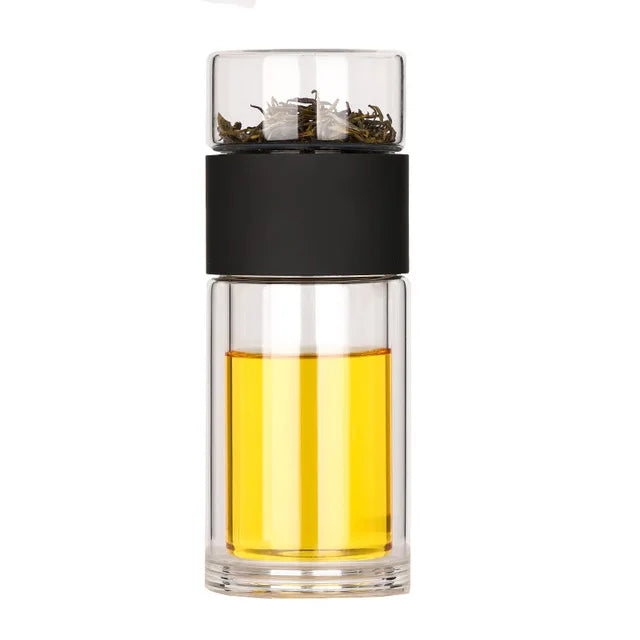 DOUBLE WALL GLASS TEA MUG COFFEE TRAVEL CUP