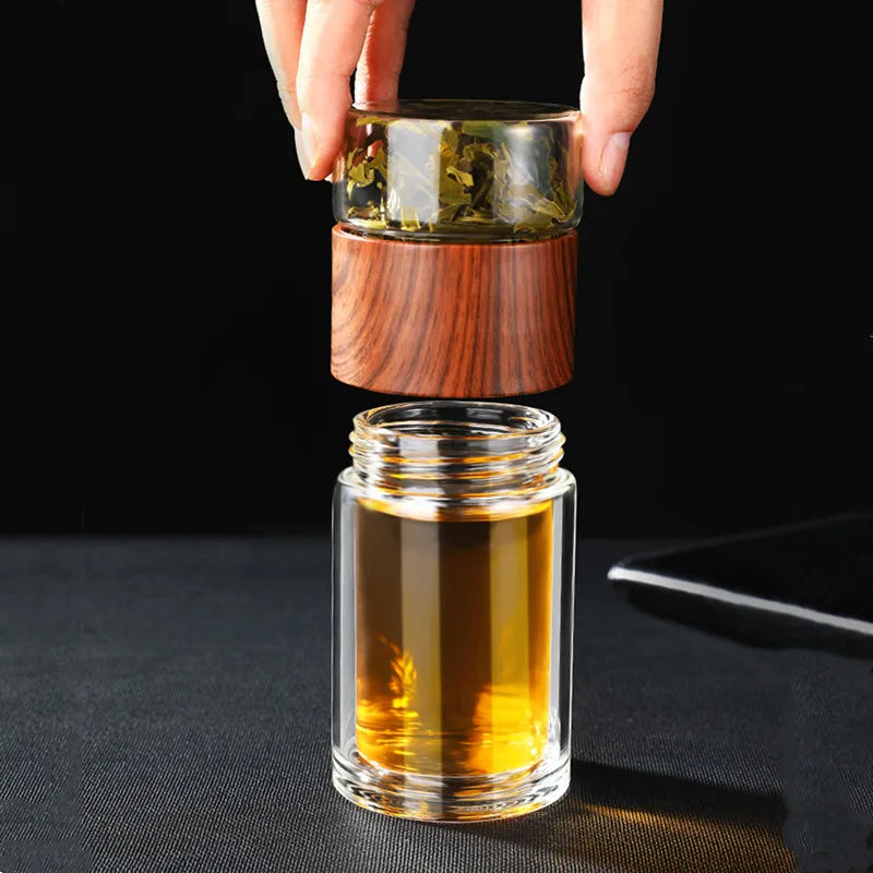 DOUBLE WALL GLASS TEA MUG COFFEE TRAVEL CUP