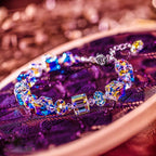 Aurora Borealis Geometric Shaped Bracelet in 18K White Gold Plating