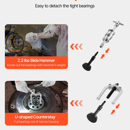 Blind Hole Bearing Puller Set, 16-in-1 Inner Bearing Race and Seal Extractor Kit, 16 PCS Slide Hammer Pilot Insert Inner Internal Bearing Removal Tool Set with 10 Split Collets and Counterstay