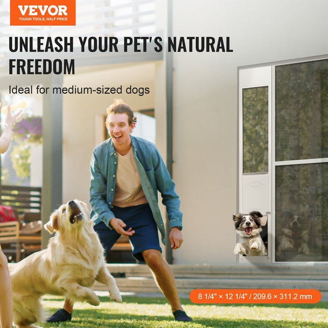 Dog Door for Sliding Glass Door, 75 7/8"-80 11/16" Adjustable Height Doggy Door for Sliding Doors, Aluminum Frame Tempered Glass Pet Door with Hinge Structure Flap and Lock for Small-Sized Dogs