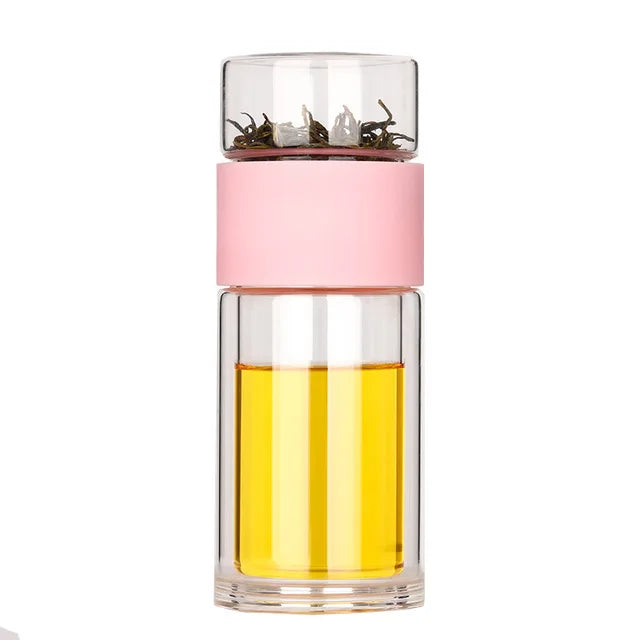 DOUBLE WALL GLASS TEA MUG COFFEE TRAVEL CUP