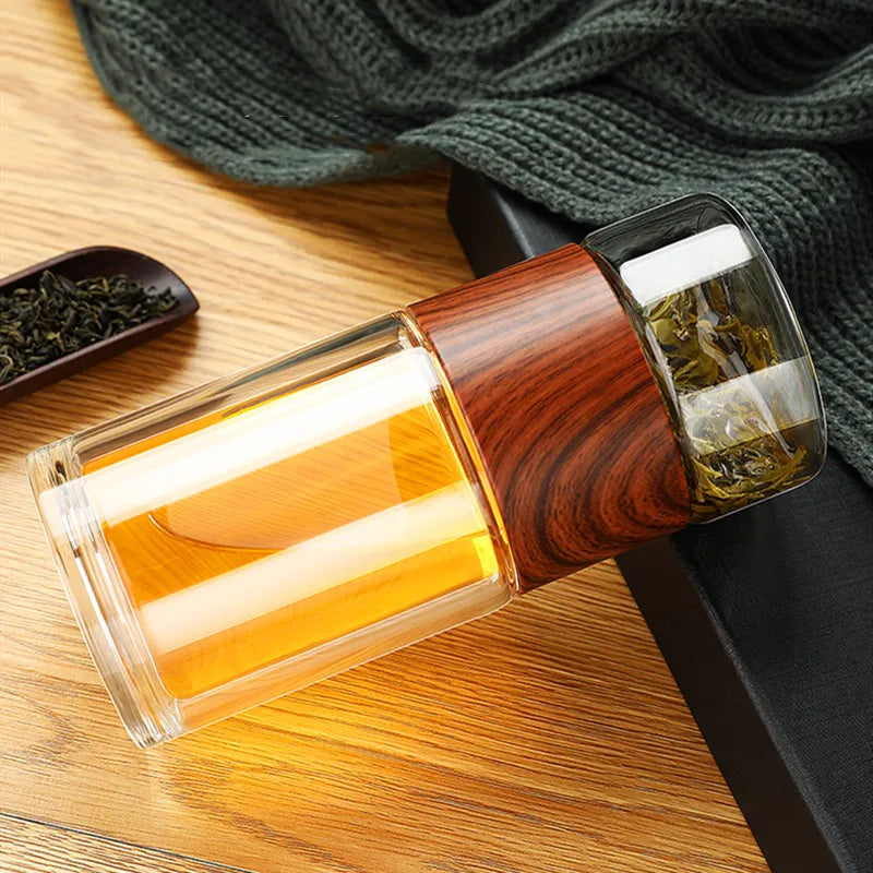 DOUBLE WALL GLASS TEA MUG COFFEE TRAVEL CUP