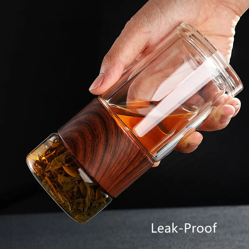DOUBLE WALL GLASS TEA MUG COFFEE TRAVEL CUP