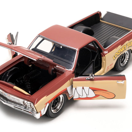 1967 Chevrolet El Camino Brown and Beige with Graphics and Tasmanian Devil (Taz) Diecast Figure "Looney Tunes" "Hollywood Rides" Series 1/24 Diecast Model Car by Jada