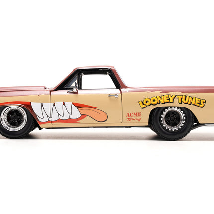 1967 Chevrolet El Camino Brown and Beige with Graphics and Tasmanian Devil (Taz) Diecast Figure "Looney Tunes" "Hollywood Rides" Series 1/24 Diecast Model Car by Jada