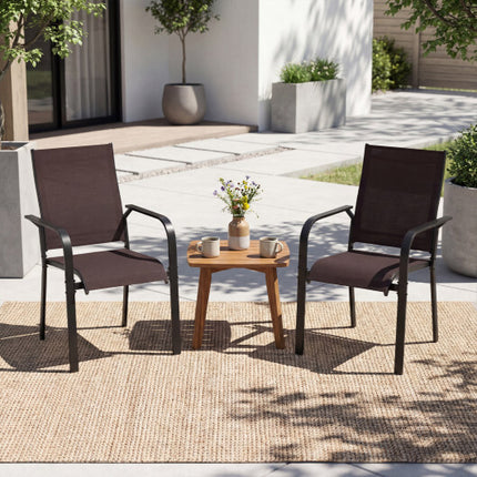 Patio Dining Chairs Set of 2/4/6 Stackable Outdoor Armchairs-Set of 2 - Color: Coffee - Size: Set of 2