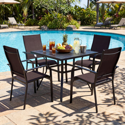 Patio Dining Chairs Set of 2/4/6 Stackable Outdoor Armchairs-Set of 2 - Color: Coffee - Size: Set of 2