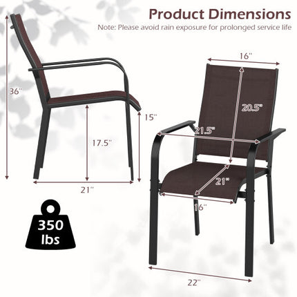 Patio Dining Chairs Set of 2/4/6 Stackable Outdoor Armchairs-Set of 2 - Color: Coffee - Size: Set of 2