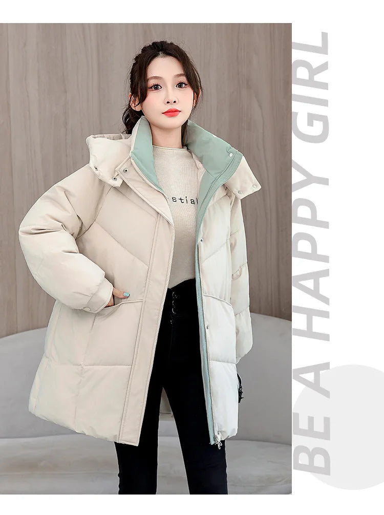Winter New Down Long Jacket Women Warm Hooded Women's Cotton Padded Puffer Coat Fashion Temperament Overcoat Top